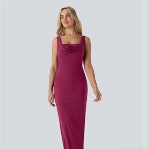 HALARA Red Cowl Neck Bodycon Maxi Dress